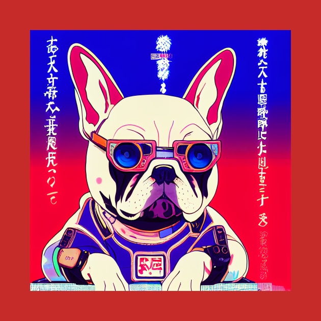 Dog Frenchie as a 80's anime by Studiowatermars