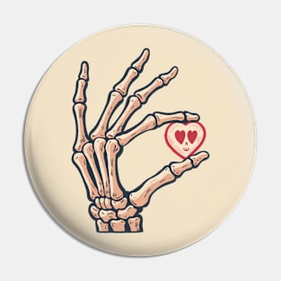 Love in the bones - skeleton hand art Pin