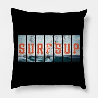 Hang 10 Surfs Up Beach Retro Distressed Surfing Pillow