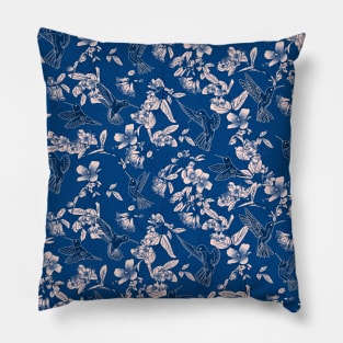 Blush and Blue Hummingbird Paradise Pillow