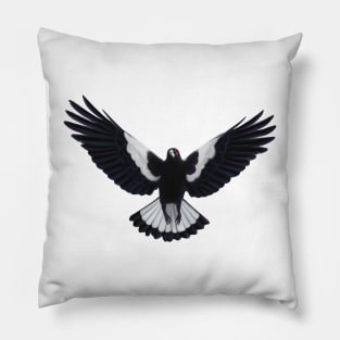 Swooping magpie. Magpie illustration. Australian theme decor, original artwork. Unique gift. Pillow