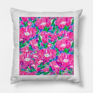 Pink daisies field watercolor drawing Pillow