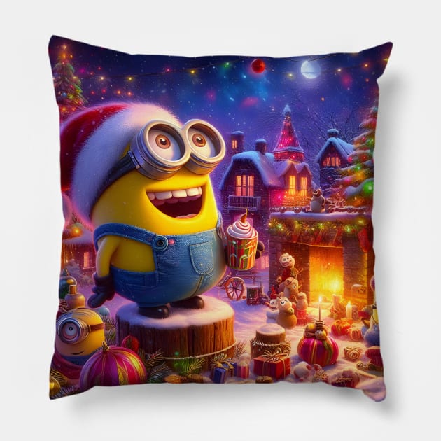 Merry Minions: Festive Christmas Art Prints Featuring Whimsical Minion Designs for a Joyful Holiday Celebration! Pillow by insaneLEDP