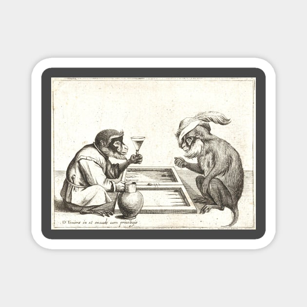 Monkey Backgammon Magnet by pocketlama