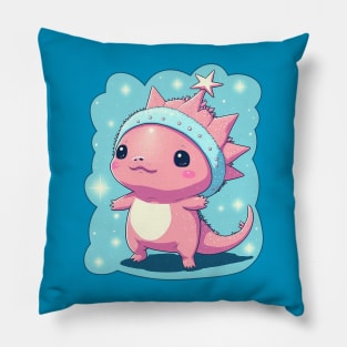 Cute reptile character with a snowy star theme Pillow