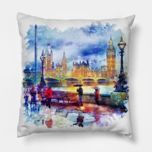 London Rain watercolor Pillow