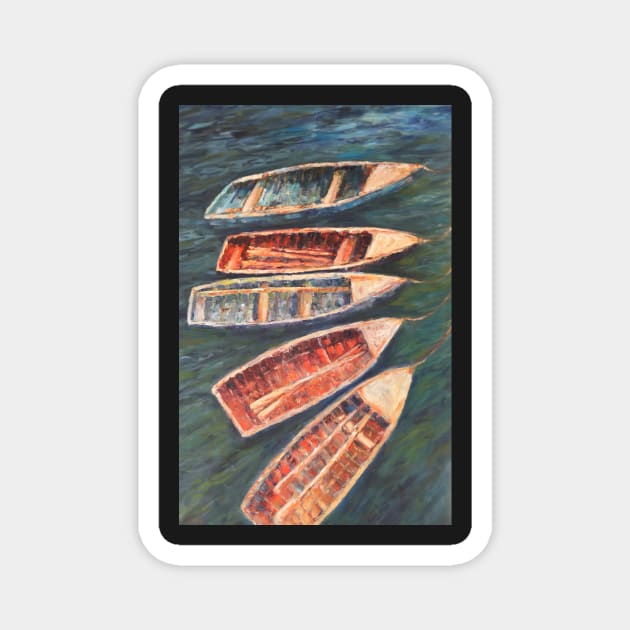 Fishing boats, Lake Titicaca Magnet by Terrimad