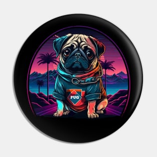 Synthwave Pug Retrowave Colorful Retro 80s Dog Art Pin