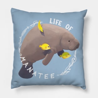 Life Of Manatee : with happy yellow fish friends Pillow