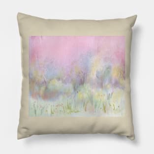 Sunrise Foggy Morning  Watercolour Landscape Painting Pillow