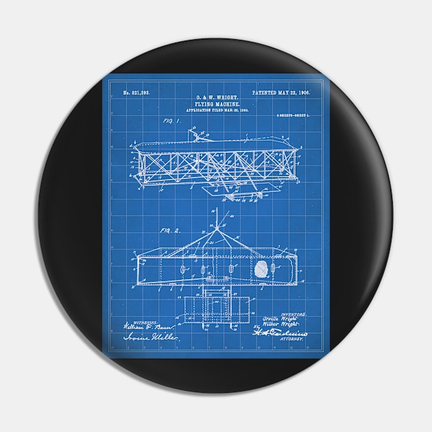 Wright Brothers Airplane Patent - Aviation History Art - Blueprint Pin by patentpress