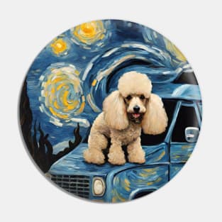 Vintage Cute Poodle Dog Breed in a Van Gogh Starry Night Art Style Pin