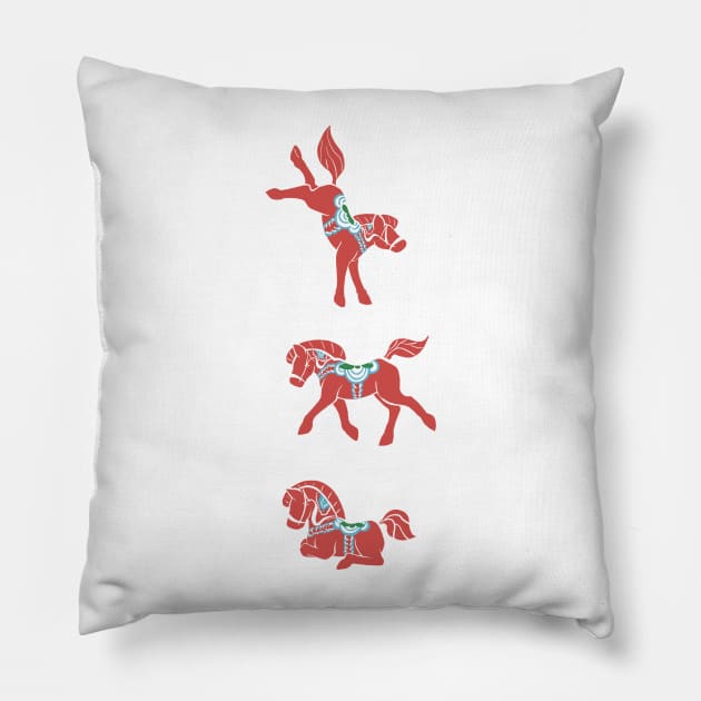 Lovely Little Dala Horses Pillow by CloudWalkerDesigns