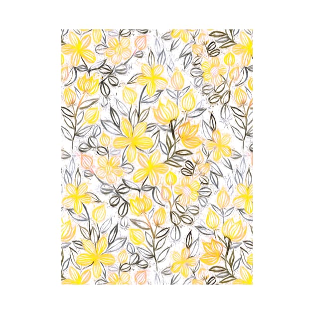 Sunny Yellow Crayon Striped Summer Floral by micklyn