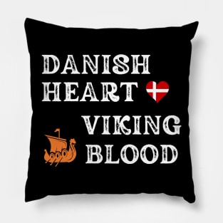 Danish Heart Viking Blood. White text. Gift ideas for historical enthusiasts. Pillow