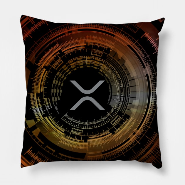 XRP Logo in Sci-Fi Hi-Tech Design Pillow by cryptogeek