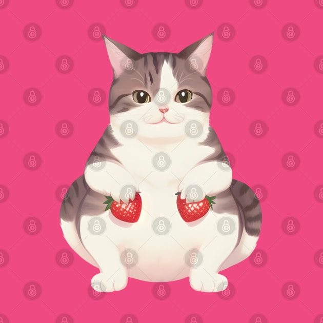 Cute Cat Holding Strawberries by PHDesigner