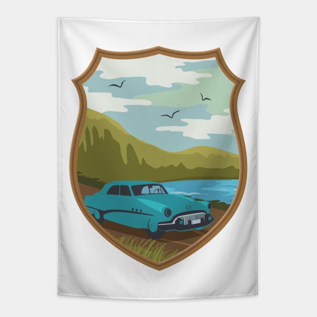 Classic Car by the Lake Tapestry by SWON Design