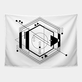 Geometric Galaxy ciberpunk abstract black Tapestry