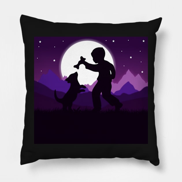 Kid and puppy happy moment Pillow by Tshirtstory