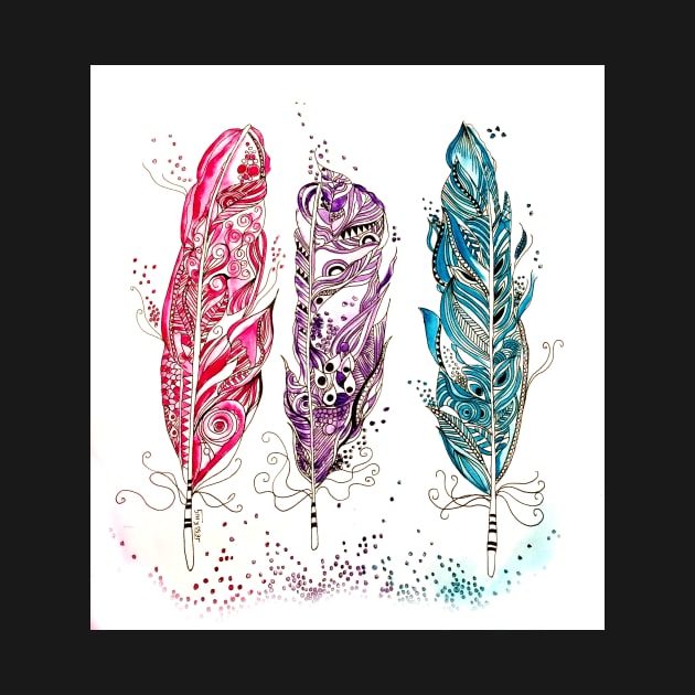 Colourful Illustrated Feathers by JessKingArtist