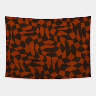 Brown and Orange Distorted Warped Checkerboard Pattern IV Tapestry