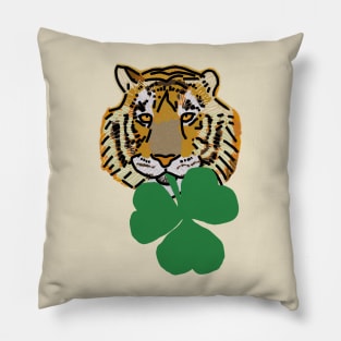 Tiger Biting Shamrock for St Patricks Day Pillow