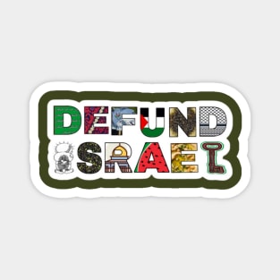 Defund Israel - Palestine Symbols - White Sticker - Front Magnet