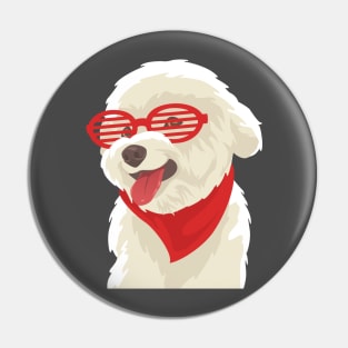 Poodle with Red Striped Sunglasses T-Shirt Pin