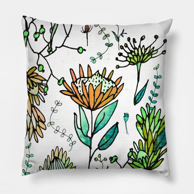 Protea Flower Orange Pillow by bruxamagica