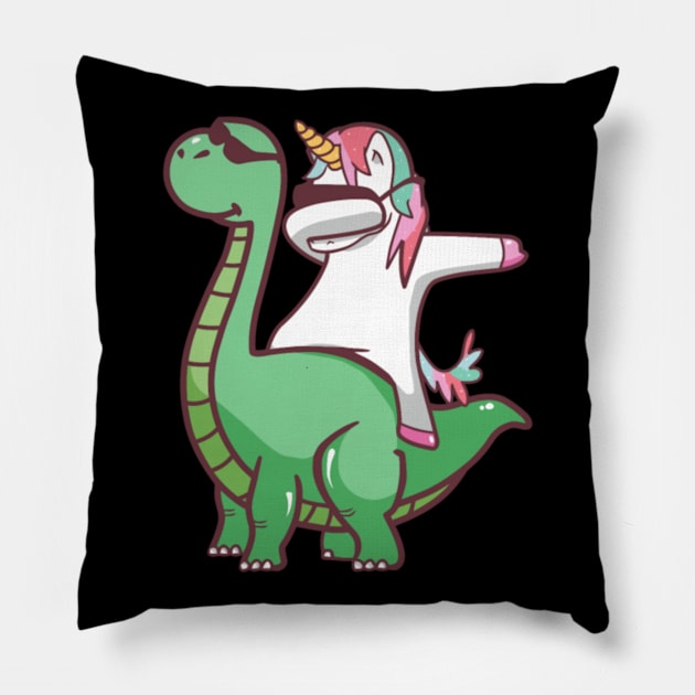 Dabbing Unicorn and Dinosaur Pillow by Xizin Gao