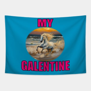 My galentine white horse in the surf Tapestry