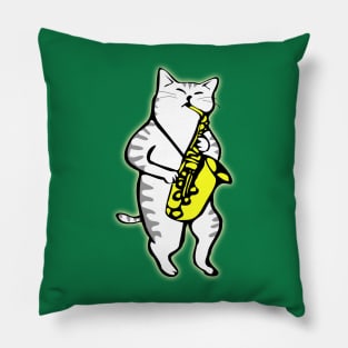 Cat Playing Saxophone Pillow