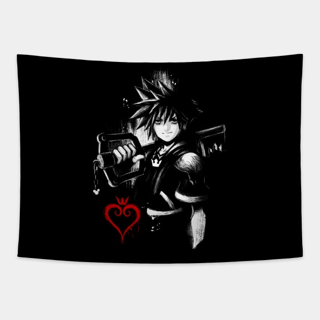 Sora Ink - Kingdom Hearts Video Game - Key Blade Tapestry by BlancaVidal