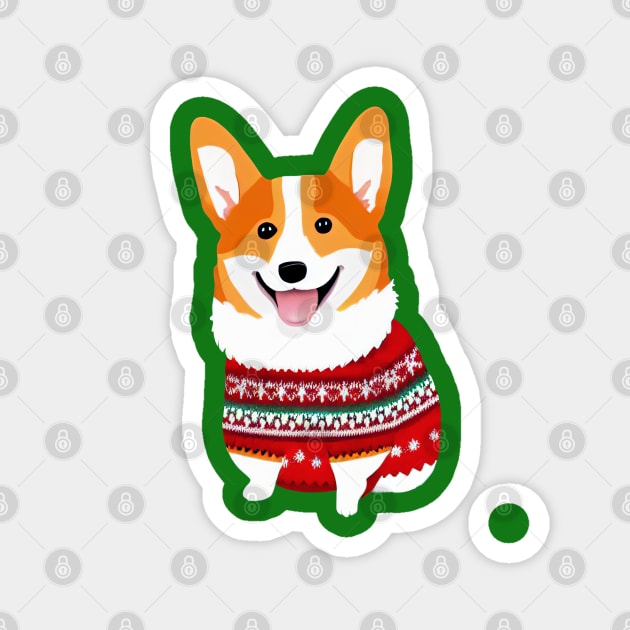 Corgi with Christmas Sweater Magnet by nicecorgi