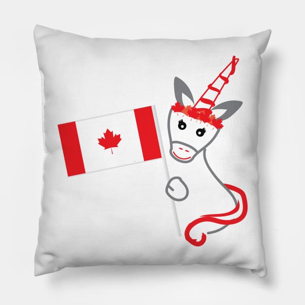 Canada Day Unicorn Holding The flag of Canada Pillow by sigdesign