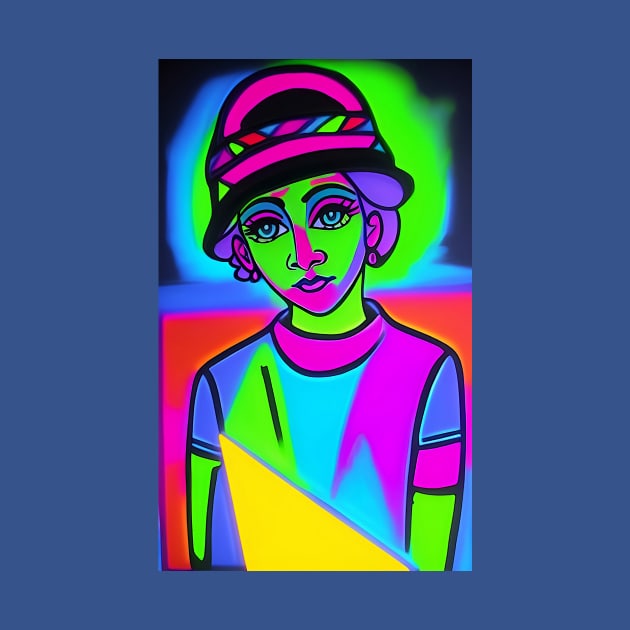 Day Glo Fluorescent Woman in Hat by ArtBeatsGallery