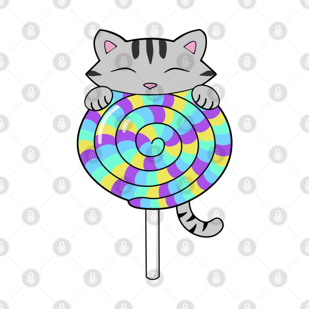 Cute Cat Eating Colorful Lollipop by Purrfect