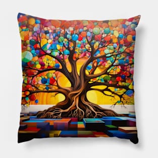 Tree Civilization Concept Abstract Colorful Scenery Painting Pillow