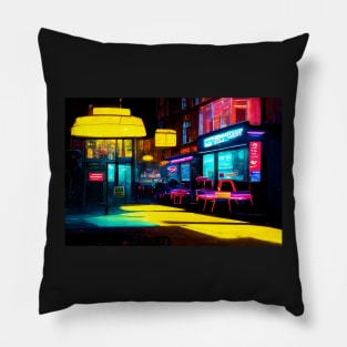 London City Street View At Night In Neonlight / London, England Pillow