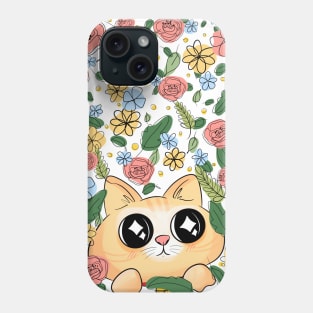 Cute starry eyed kitty cat and flowers Phone Case