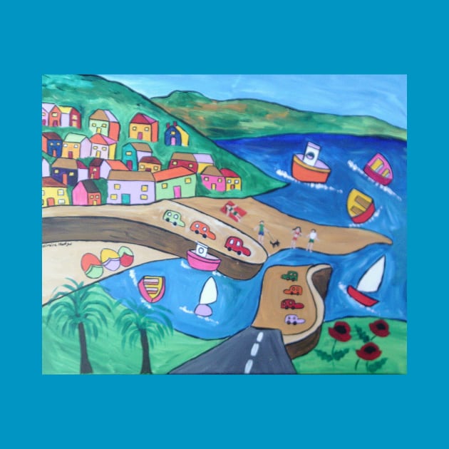 Naive painting of Mousehole Harbour by Casimirasquirkyart