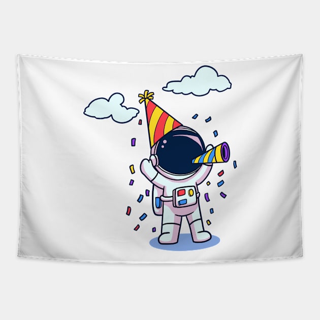 Cute Astronaut Celebrate Birthday Party Tapestry by dailydadacomic