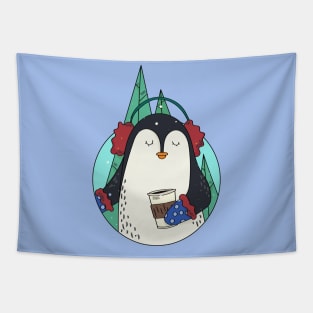 Cute Christmas Penguin Illustration // Festive Animal Cartoon Tapestry