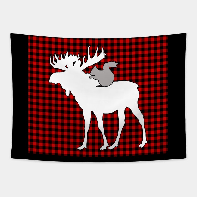Moose and Squirrel in Plaid Tapestry by SOwenDesign
