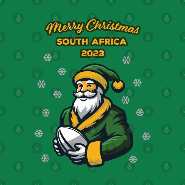 Merry Christmas South Africa 2023 Bokke Colors Rugby Santa Funny by BraaiNinja