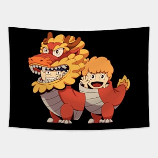 kids in dragon costumes Tapestry