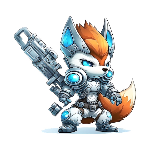 Armored Cute Snow Fox Holding a Riffle by WalldeMar