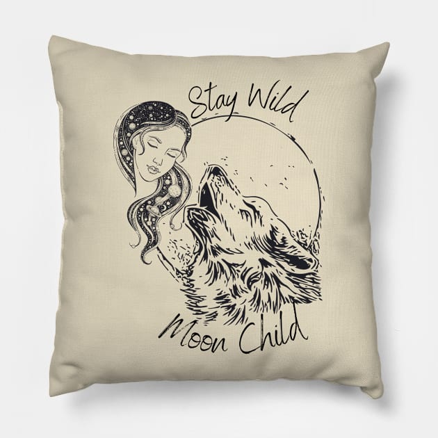 Stay Wild Moon Child Pillow by Gifts of Recovery