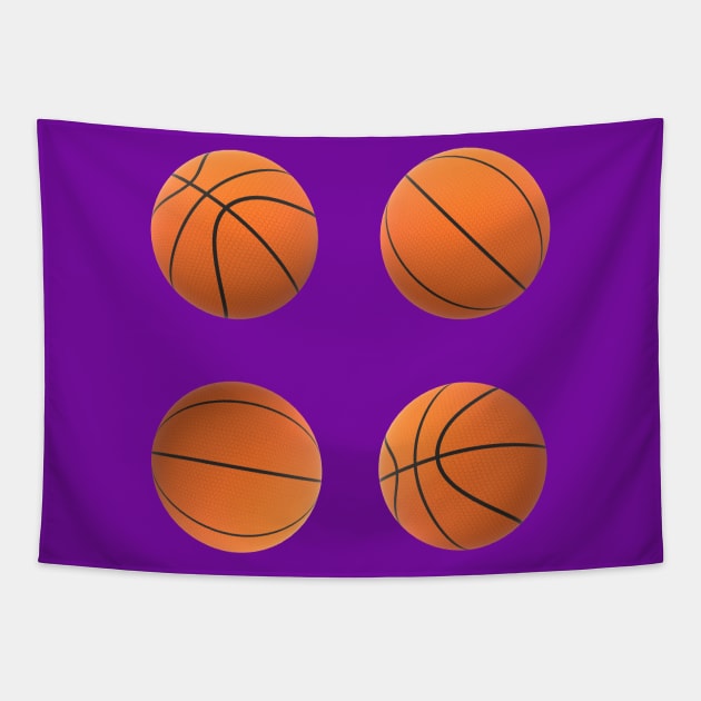 Basketball Lovers Basketballs Pattern for Fans and Players (Purple Background) Tapestry by Art By LM Designs 